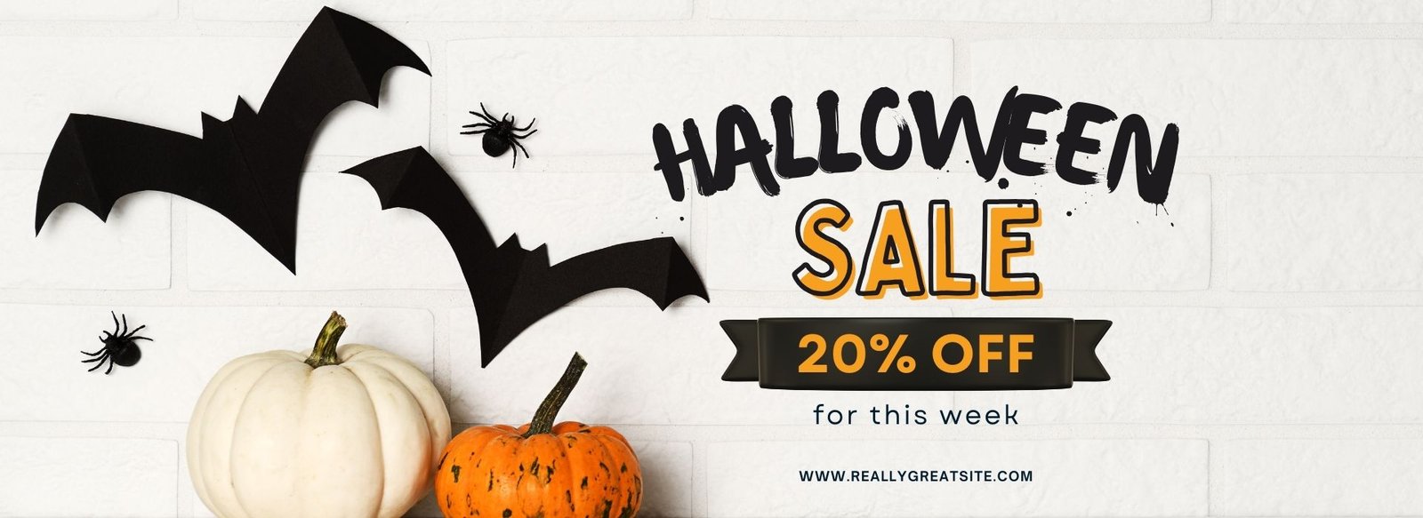 White Orange Black Halloween Holiday Sales Banner (1920 x 700 px)
